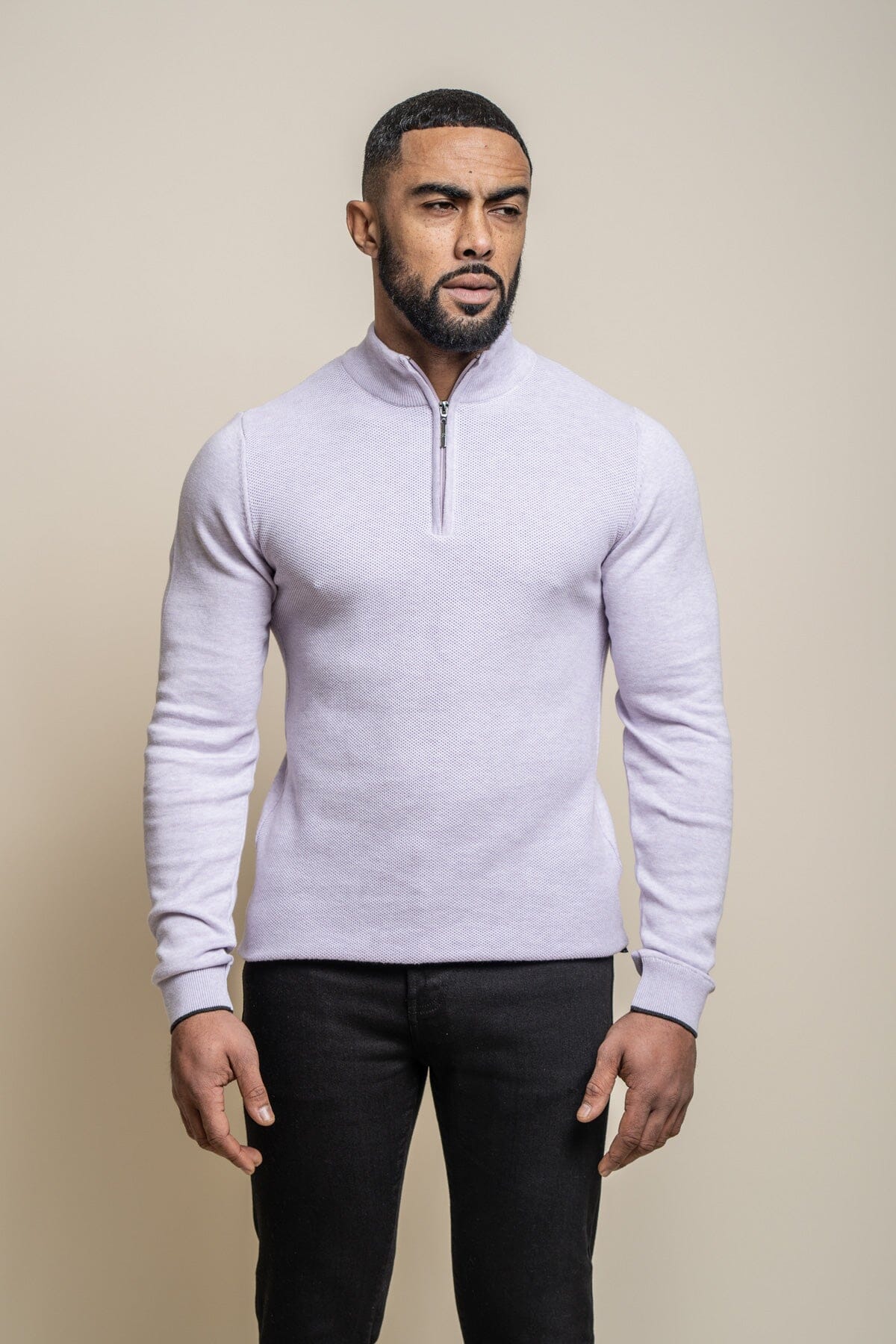 Kyle Lavender Half Zip Jumper - Jumpers - S - THREADPEPPER