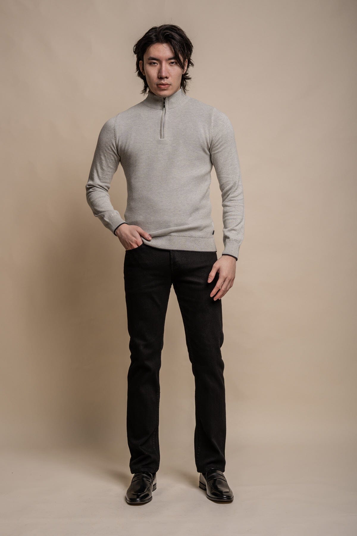 Kyle Mid Grey Half Zip Jumper - Jumpers - - THREADPEPPER
