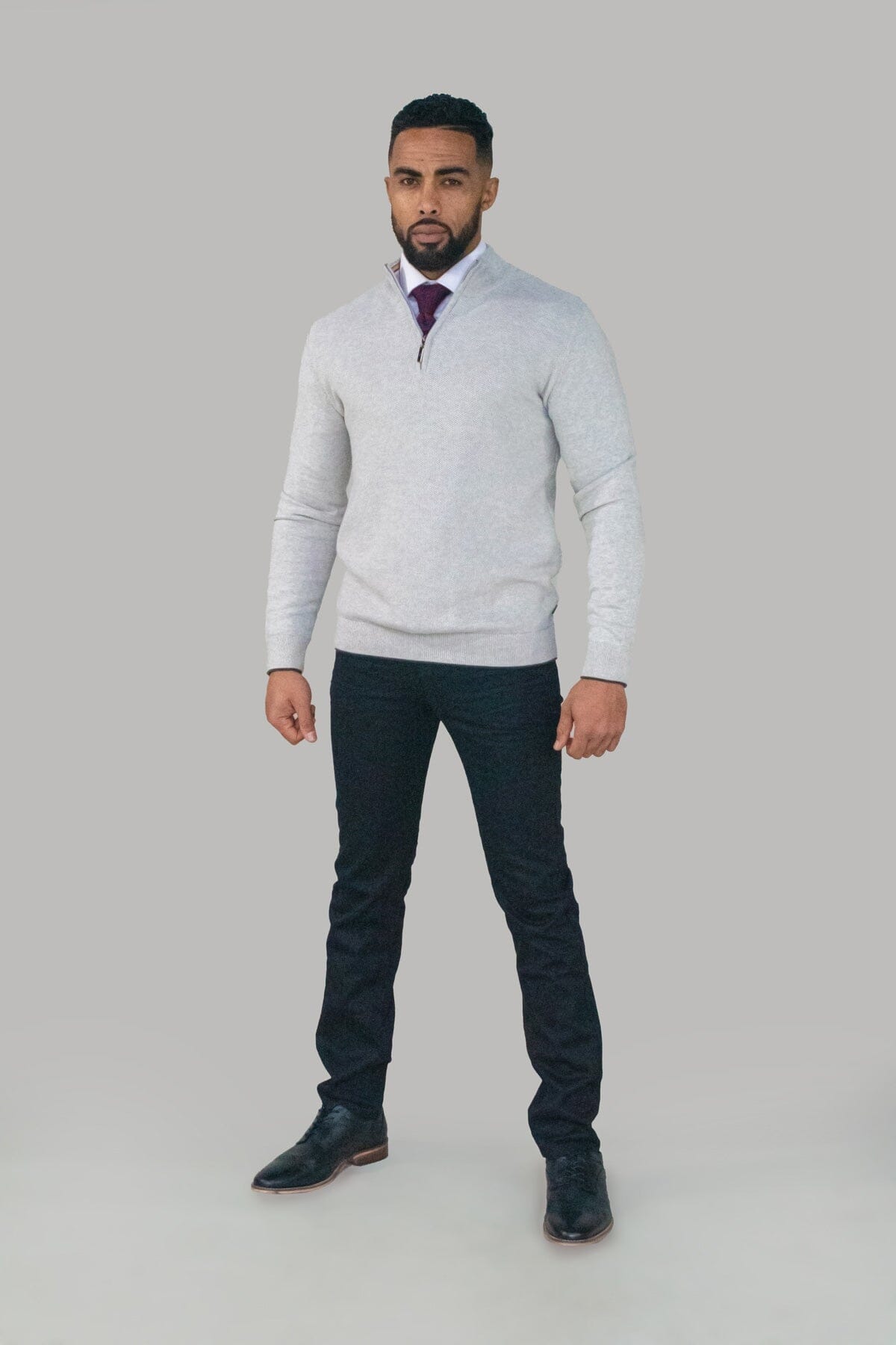 Kyle Mid Grey Half Zip Jumper - Jumpers - - THREADPEPPER