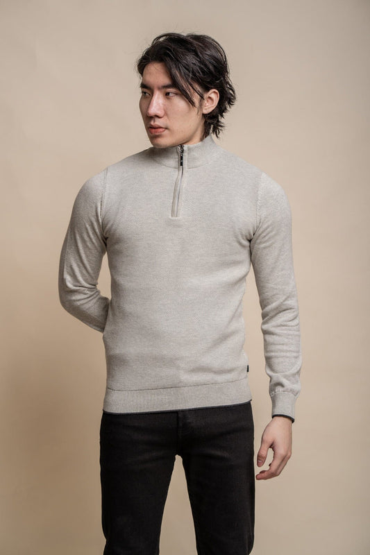 Kyle Mid Grey Half Zip Jumper - Jumpers - S - THREADPEPPER