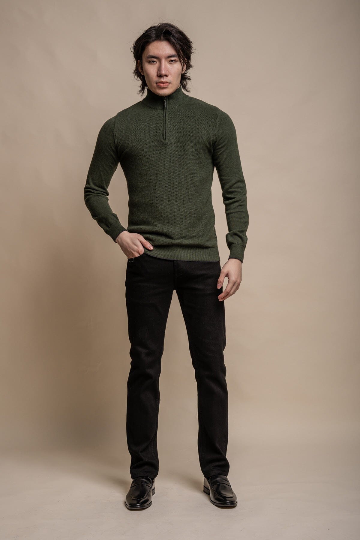 Kyle Olive Half Zip Jumper - Jumpers - 
