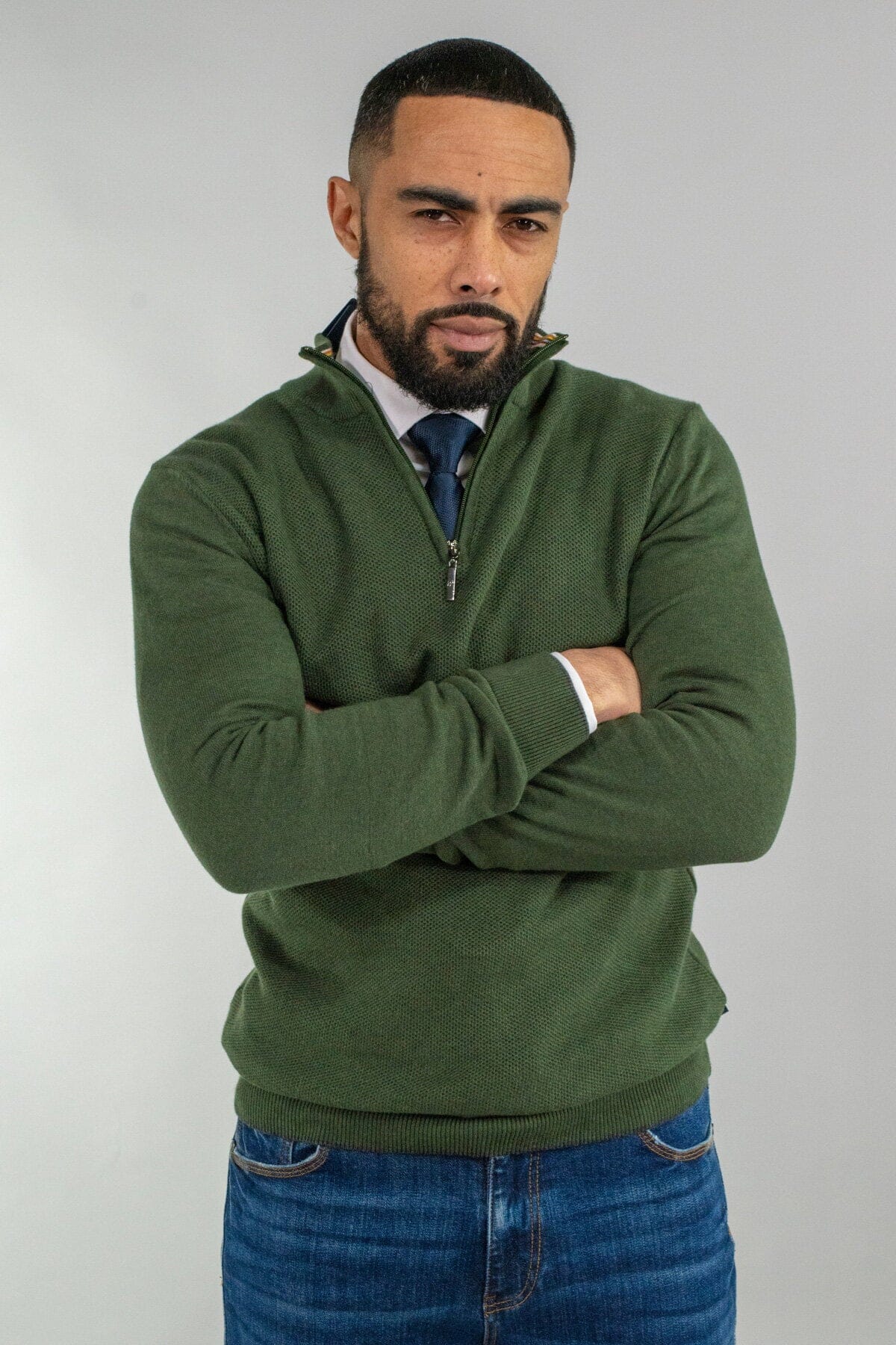 Kyle Olive Half Zip Jumper - Jumpers - 