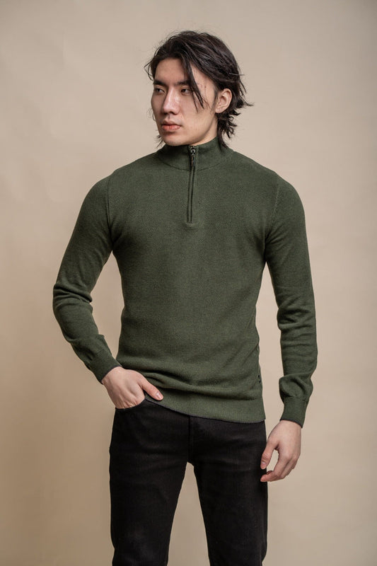 Kyle Olive Half Zip Jumper - Jumpers - S 