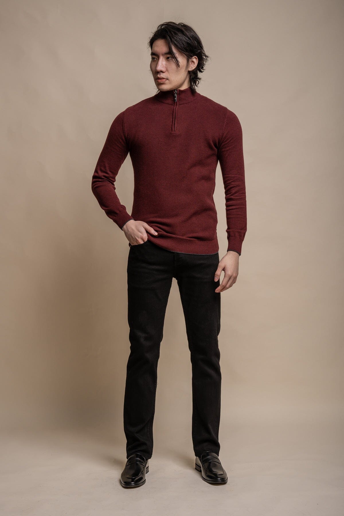 Kyle Wine Half Zip Jumper - Jumpers - 