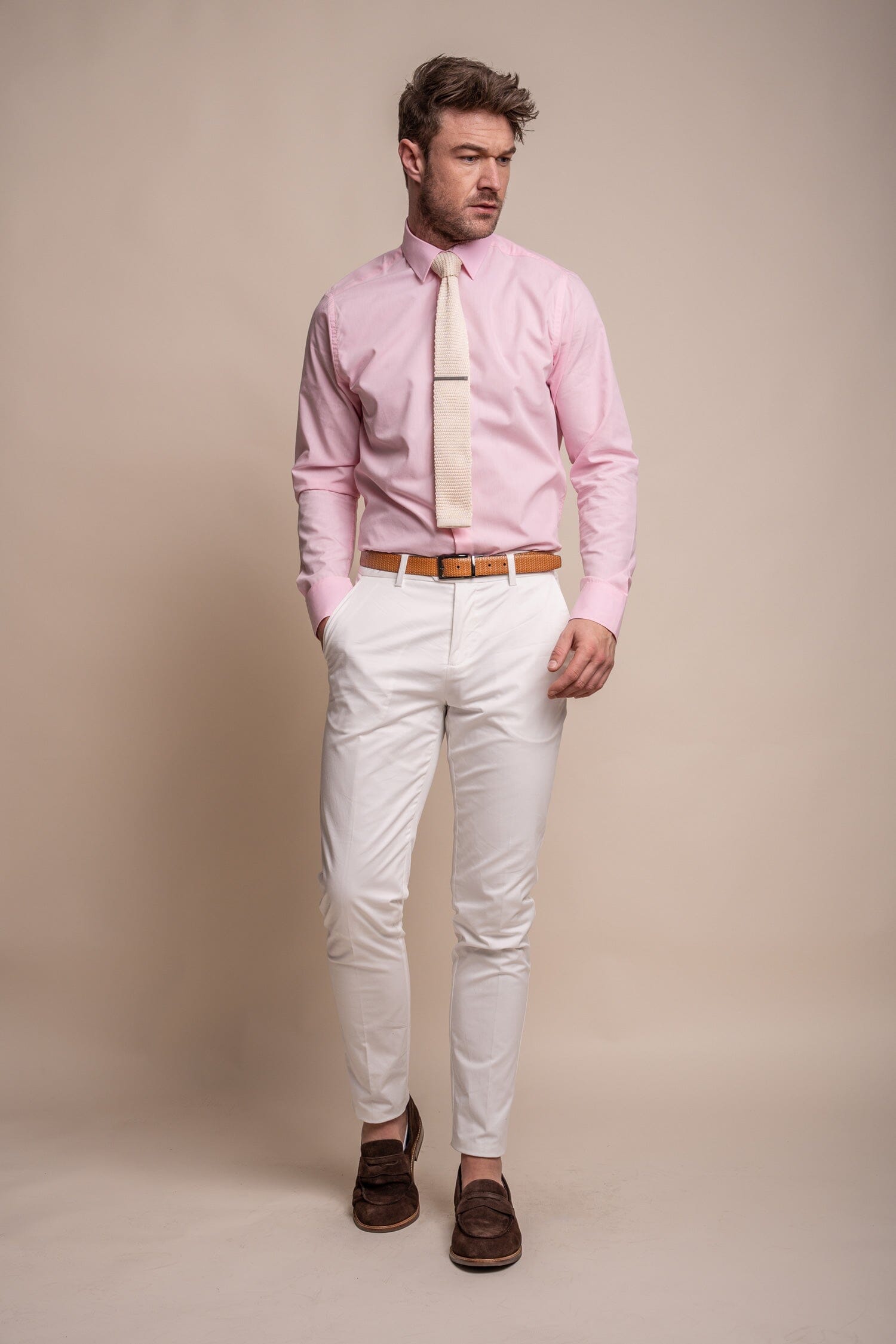 Mario Ecru Cotton Trousers - Trousers - 