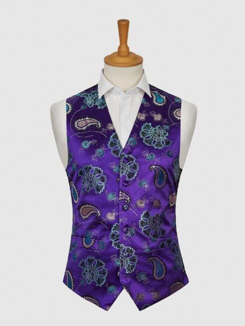 Men's Fancy Waistcoat - STOCK CLEARANCE - Waistcoats - Fancy Purple Paisley Waistcoat - Size XL 