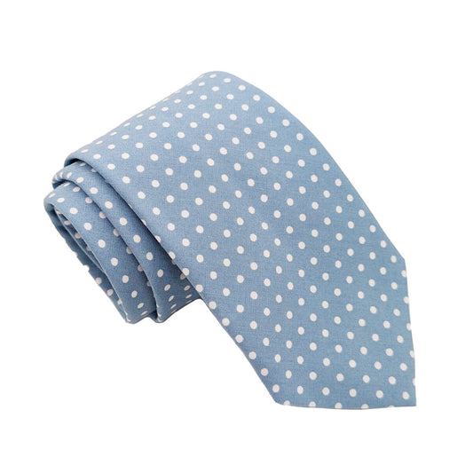Mid Blue Spot Cotton Tie - Ties - Tie Only 