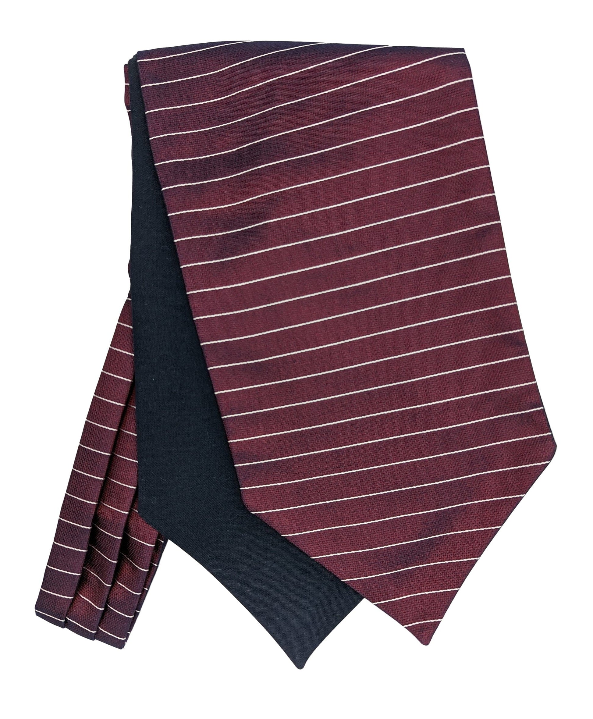 Navy & Burgundy Stripe Silk Cravat - Cravats - - THREADPEPPER