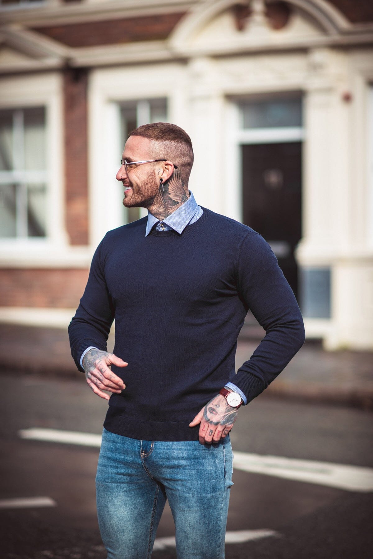 Navy Crewneck Jumper - Jumpers - - THREADPEPPER