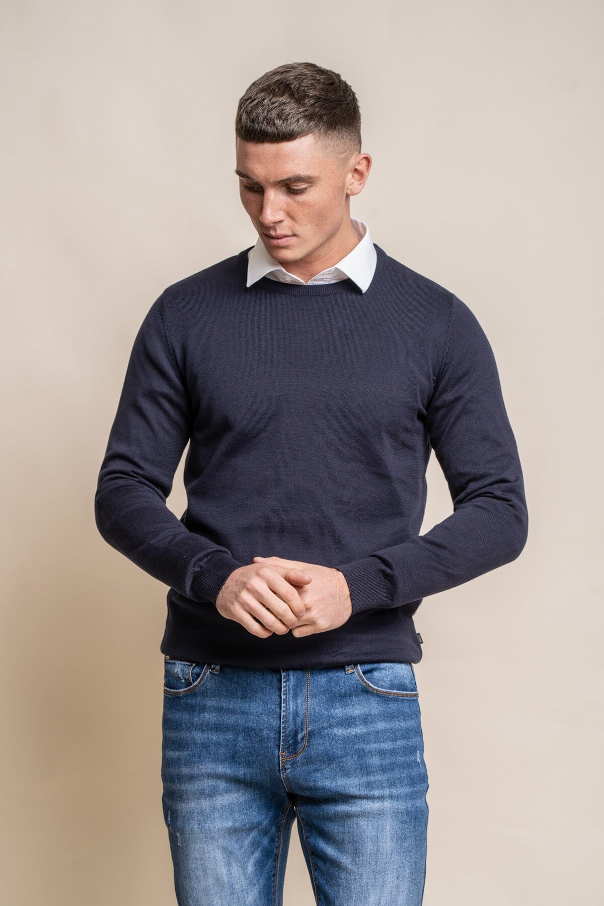 Navy Crewneck Jumper - Jumpers - - THREADPEPPER