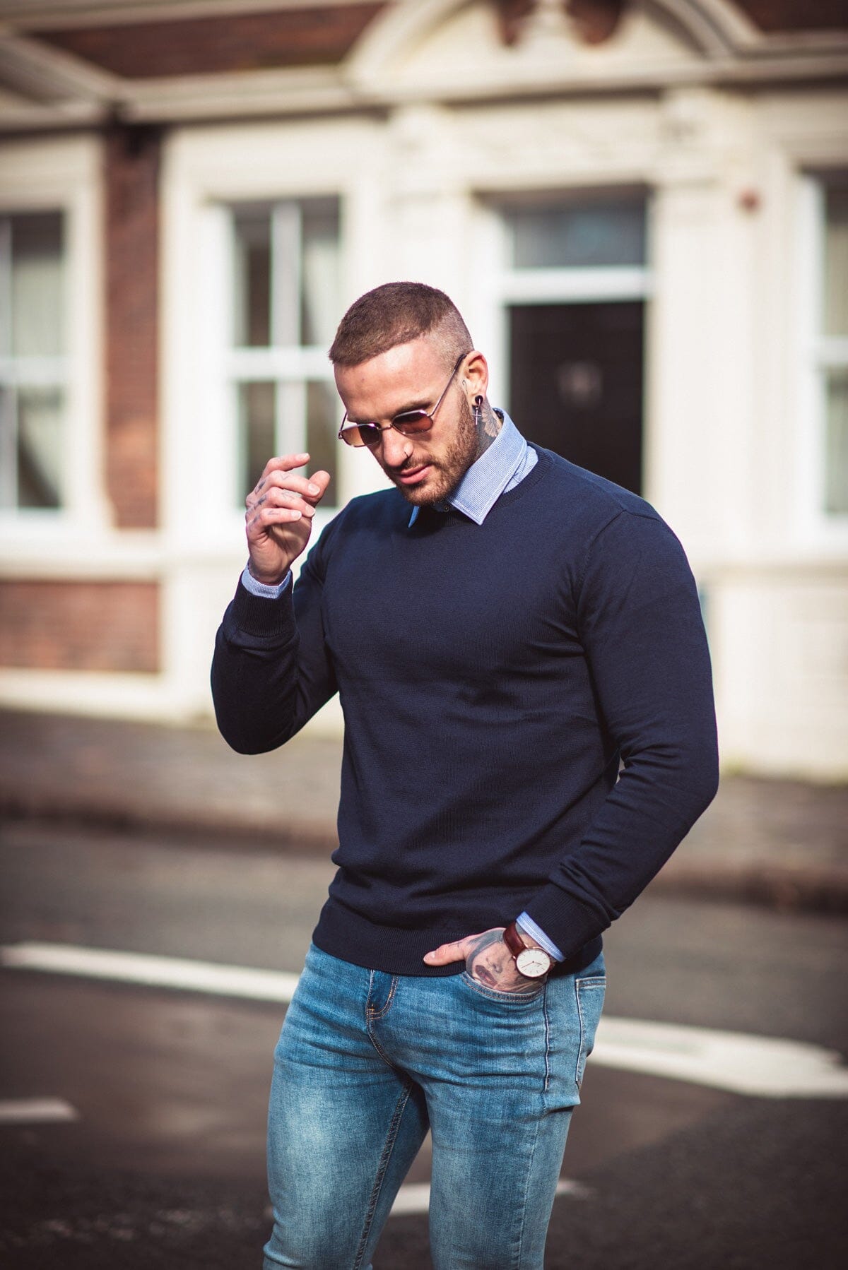 Navy Crewneck Jumper - Jumpers - - THREADPEPPER