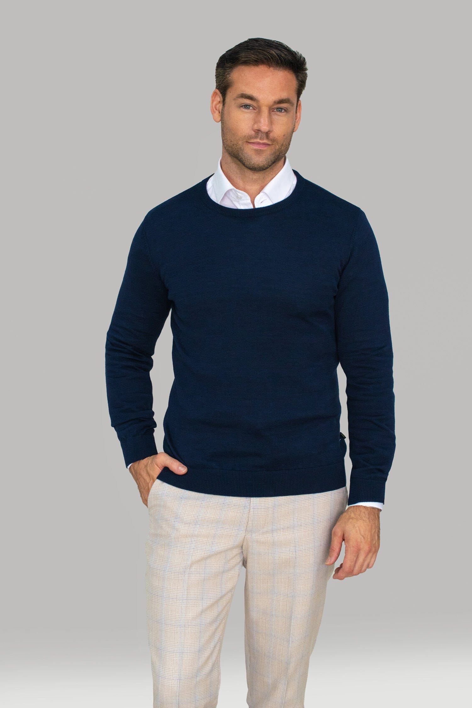 Navy Crewneck Jumper - Jumpers - - THREADPEPPER