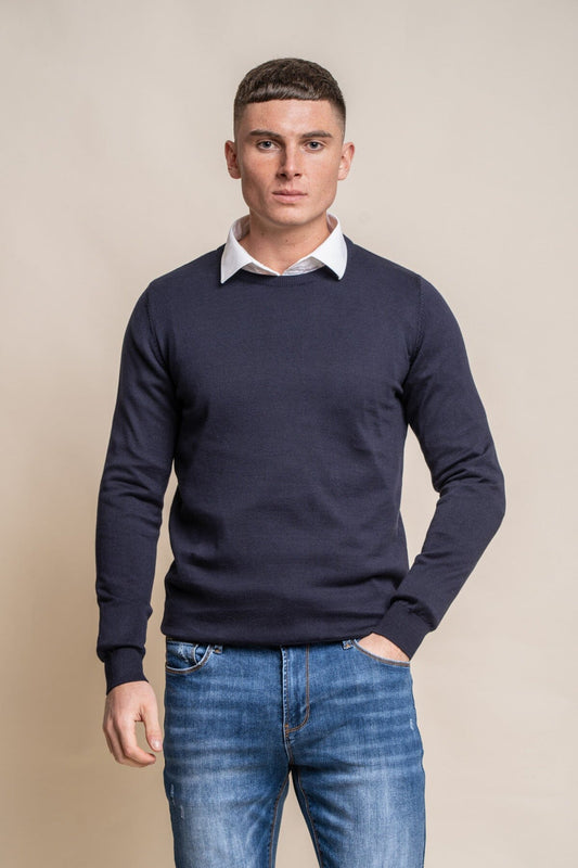 Navy Crewneck Jumper - Jumpers - S - THREADPEPPER