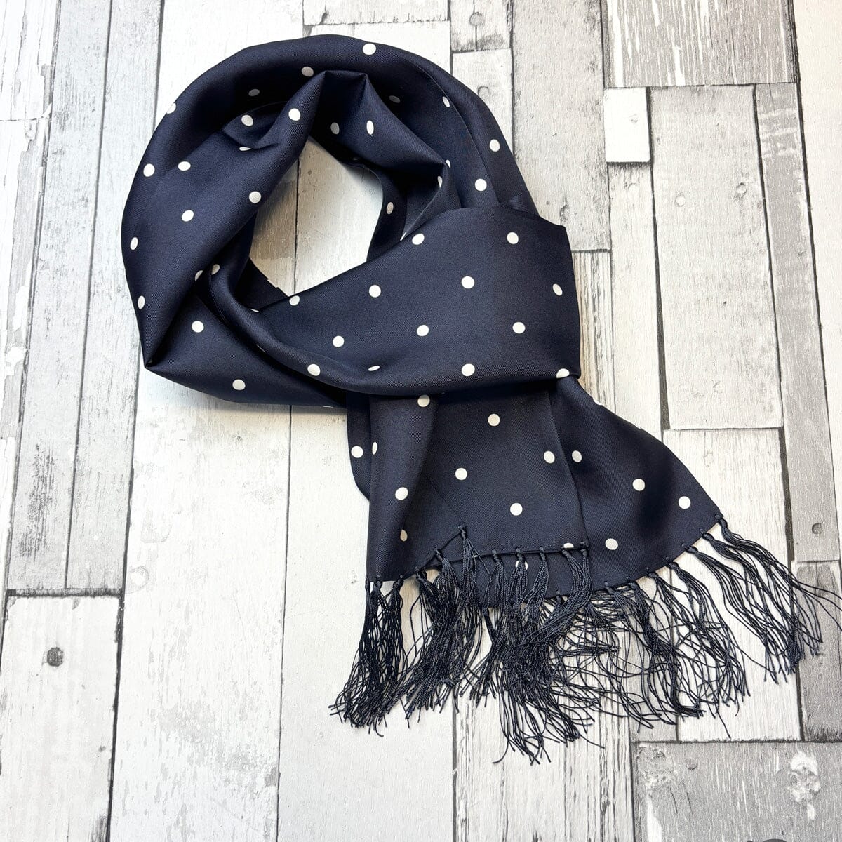 Navy Dot Silk Scarf - Scarves - 