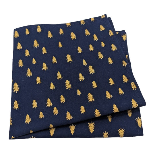 Navy & Gold Christmas Trees Pocket Square - Handkerchiefs - 