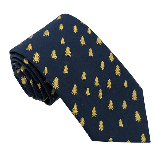 Navy & Gold Christmas Trees Tie - Ties - 