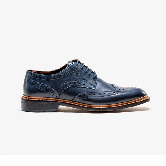 Navy Leather Brogue Shoes - STOCK CLEARANCE - Shoes Sale - 8 