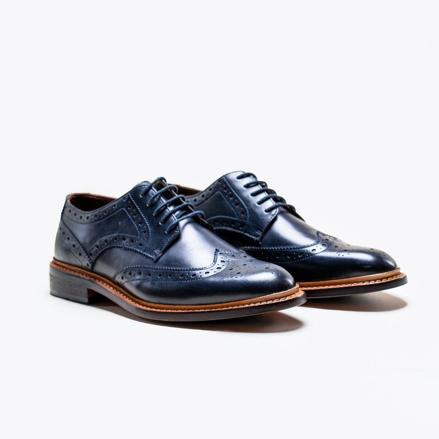Navy Leather Brogue Shoes - STOCK CLEARANCE - Shoes Sale - 