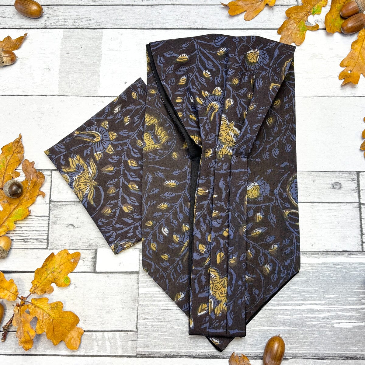 Navy & Mustard Hand-Printed Cotton Cravat - Cravats - 