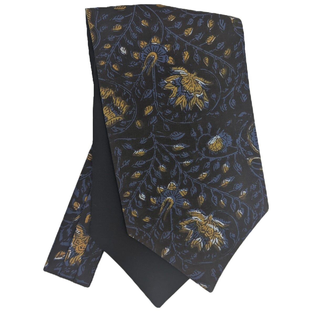 Navy & Mustard Hand-Printed Cotton Cravat - Cravats - 