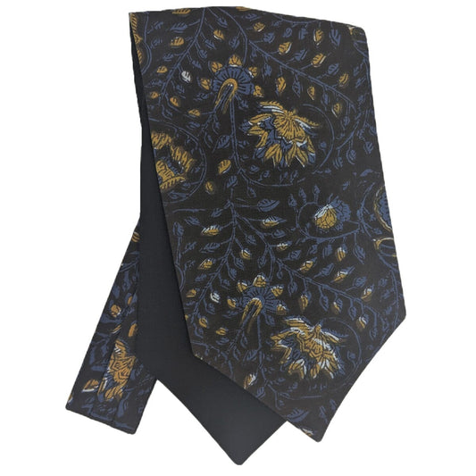 Navy & Mustard Hand-Printed Cotton Cravat - Cravats - 