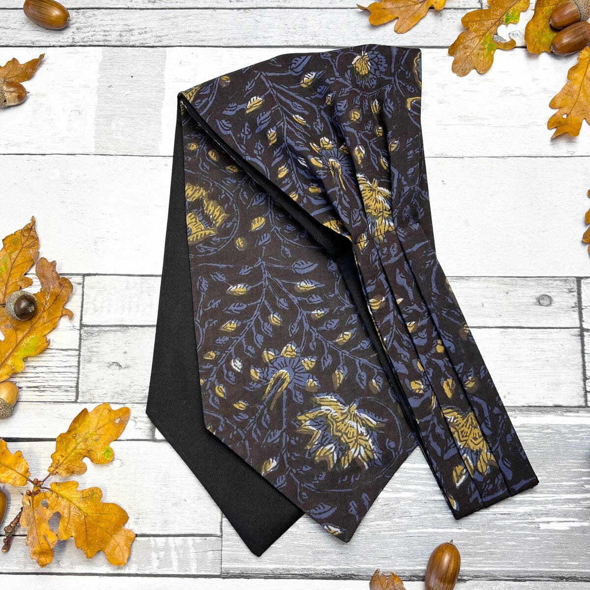 Navy & Mustard Hand-Printed Cotton Cravat - Cravats - 