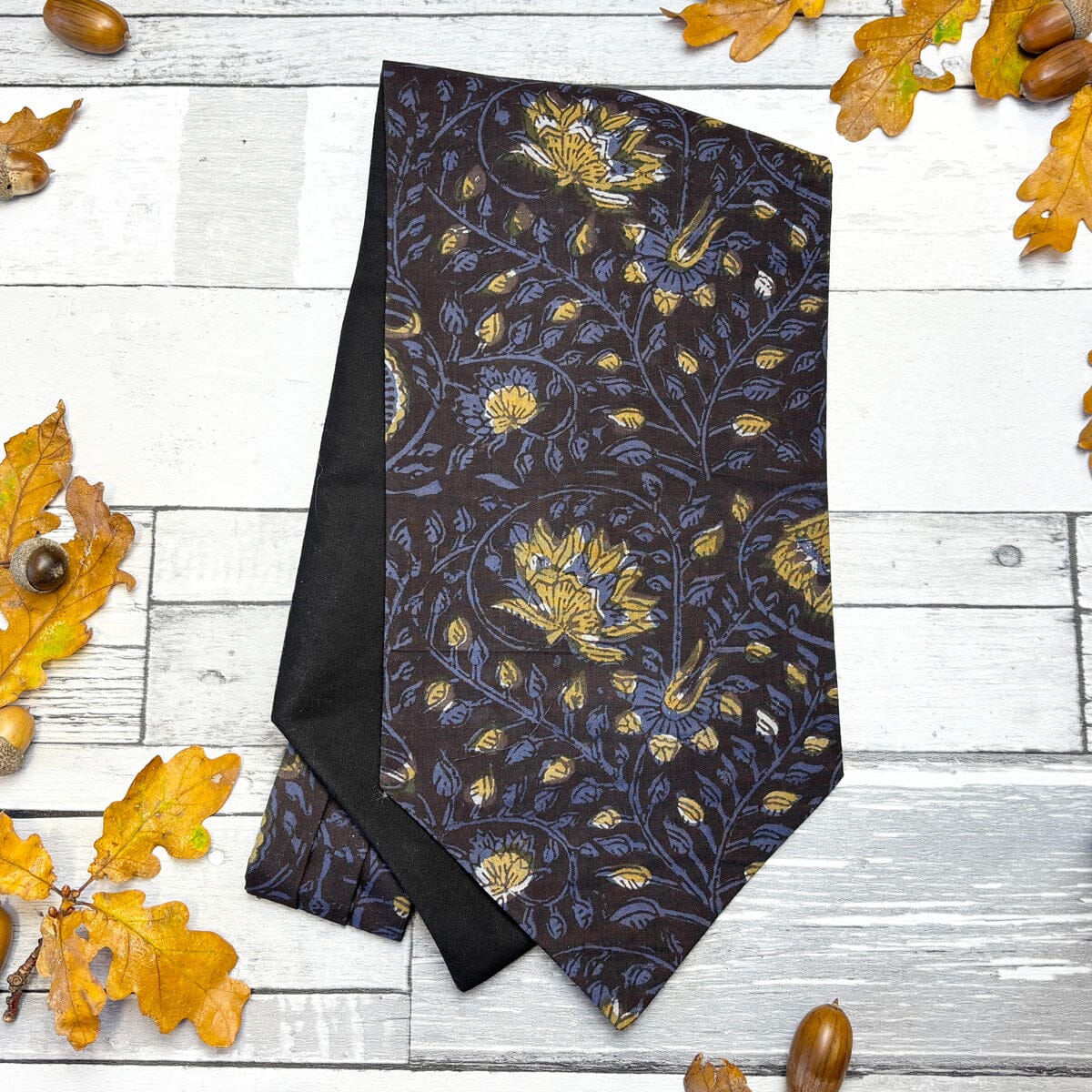 Navy & Mustard Hand-Printed Cotton Cravat - Cravats - 