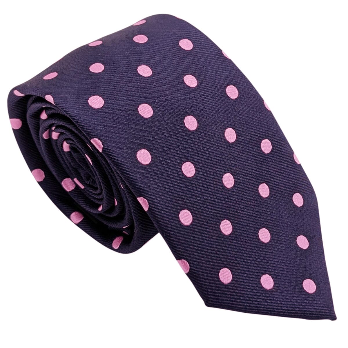 Navy & Pink Spot Wedding Tie - Wedding Tie - Polyester Regular Tie Only