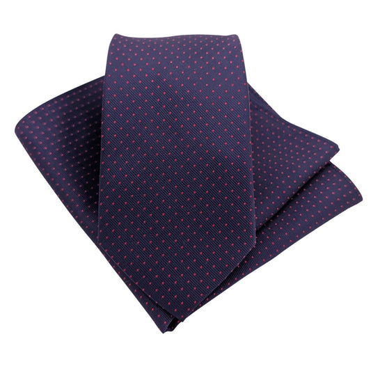 Navy & Red Pin Dots Wedding Tie - Wedding Tie - Polyester Regular Add Pocket Square - Save £1.00