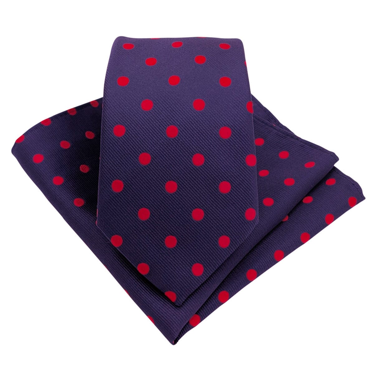 Navy & Red Spot Pocket Square - Wedding Pocket Square - 