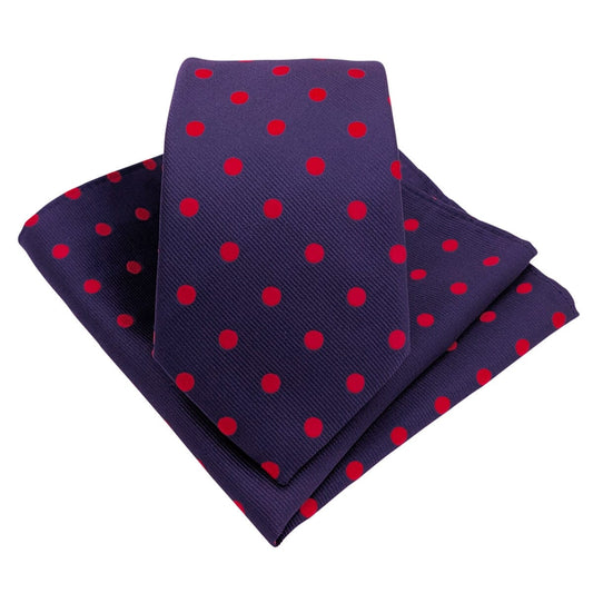 Navy & Red Spot Pocket Square - Wedding Pocket Square - 