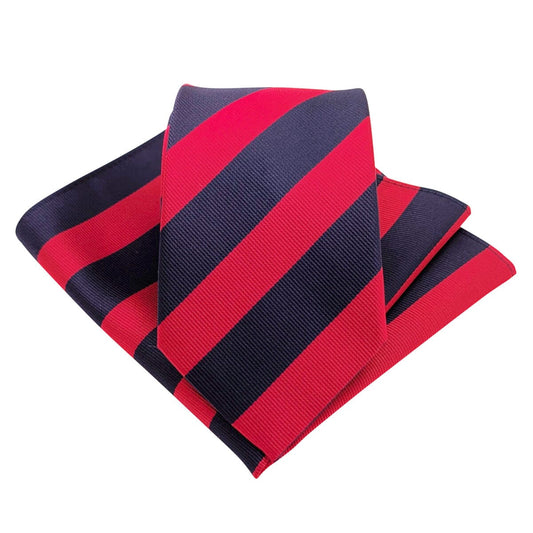 Navy & Red Stripe Pocket Square - Wedding Pocket Square - 