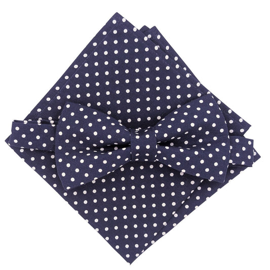 Navy Spot Bow Tie - Bow Ties - Pre-Tied Bow Tie & Pocket Square - Save £1.00 