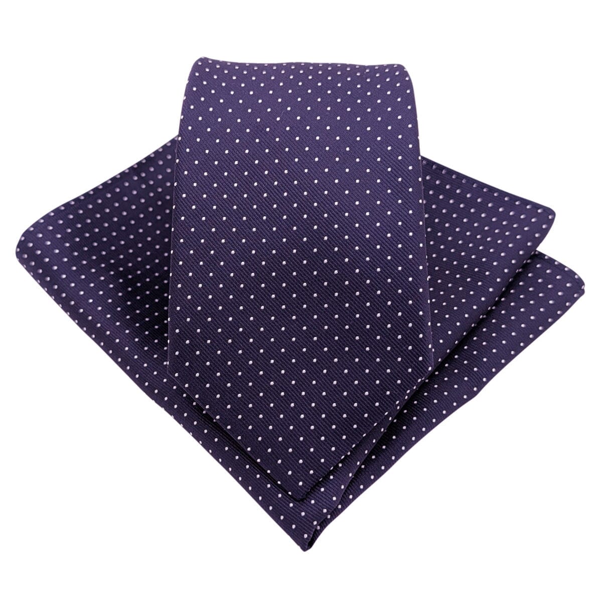 Navy & White Pin Dots Wedding Tie - Wedding Tie - Polyester Regular Add Pocket Square - Save £1.00