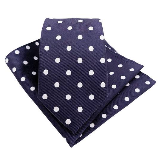 Navy & White Spot Pocket Square - Wedding Pocket Square - 