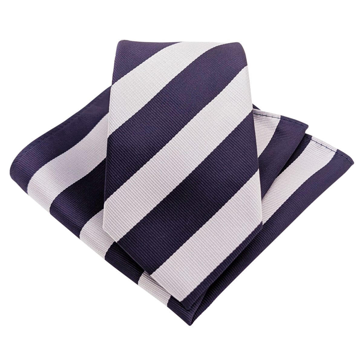 Navy & White Stripe Wedding Tie - Wedding Tie - Polyester Regular Add Pocket Square - Save £1.00