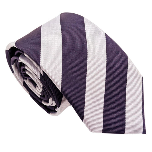 Navy & White Stripe Wedding Tie - Wedding Tie - Polyester Regular Tie Only