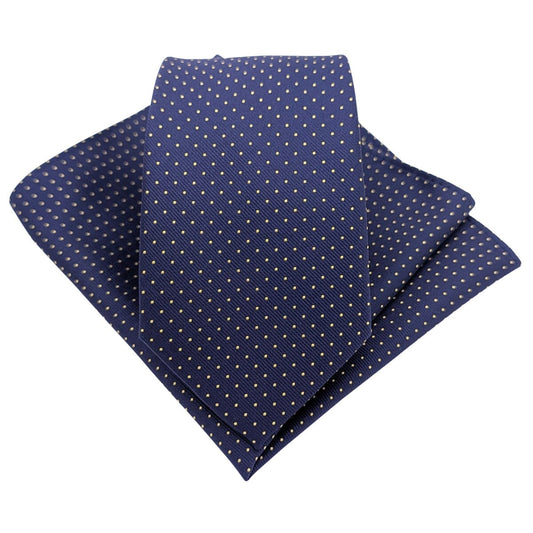 Navy & Yellow Pin Dots Pocket Square - Wedding Pocket Square - 