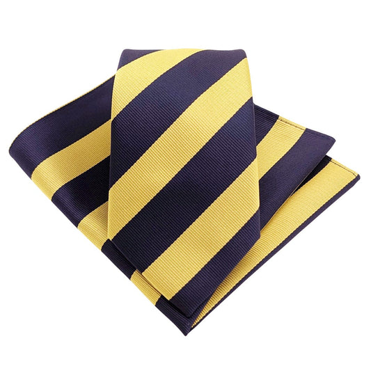 Navy & Yellow Stripe Pocket Square - Wedding Pocket Square - 