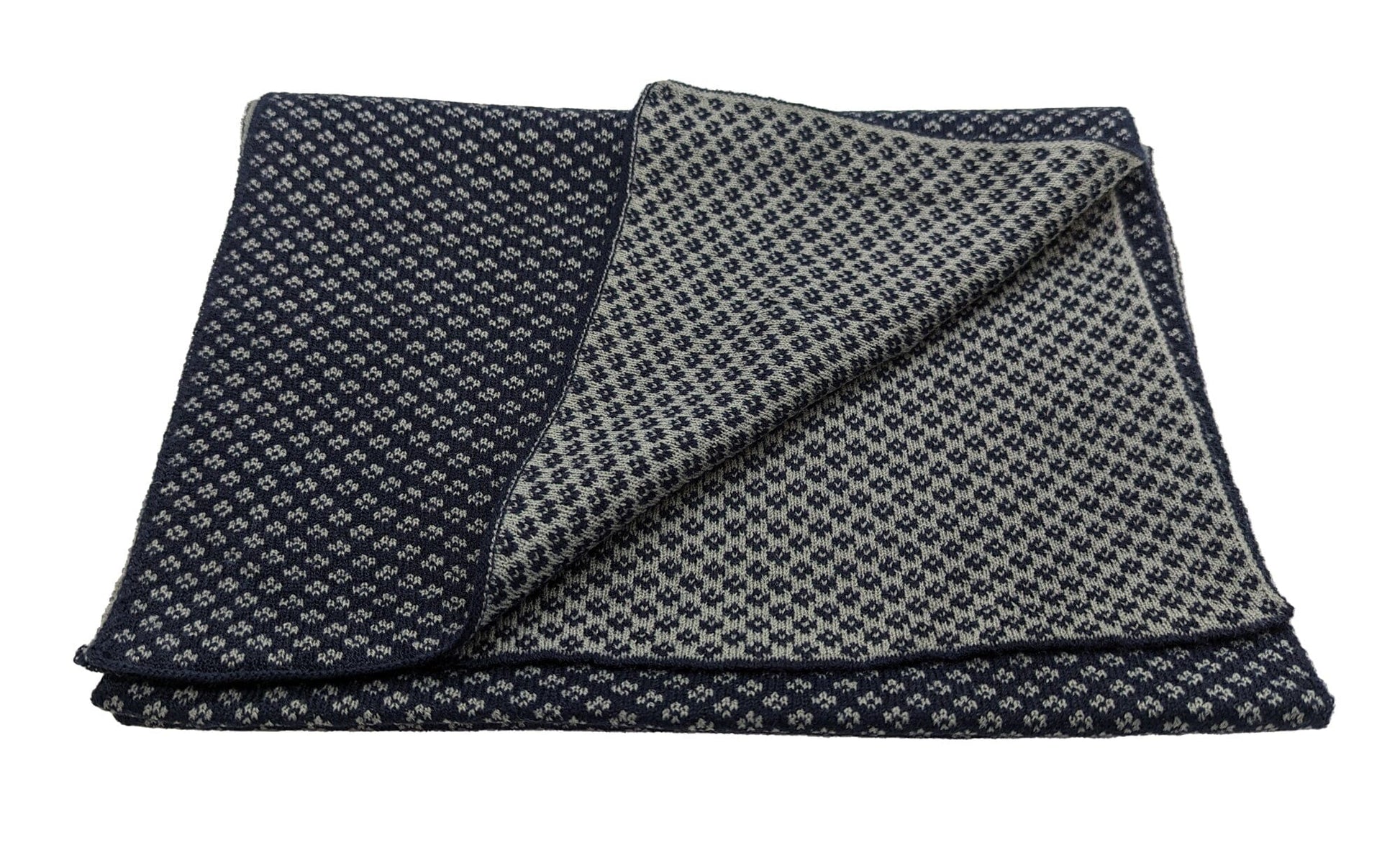 Neat Knit Navy & Grey Reversible Scarf - Scarves - - THREADPEPPER