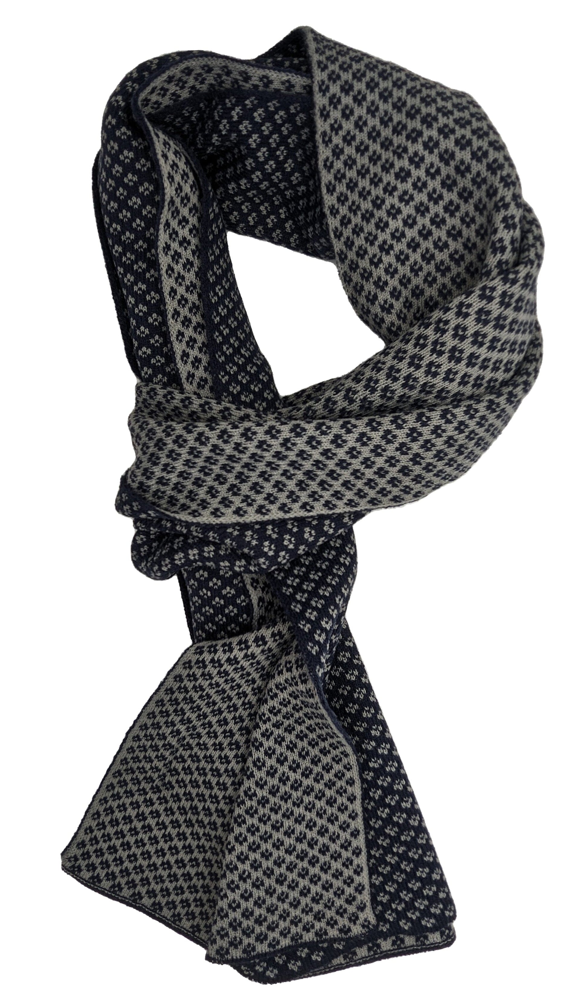 Neat Knit Navy & Grey Reversible Scarf - Scarves - - THREADPEPPER