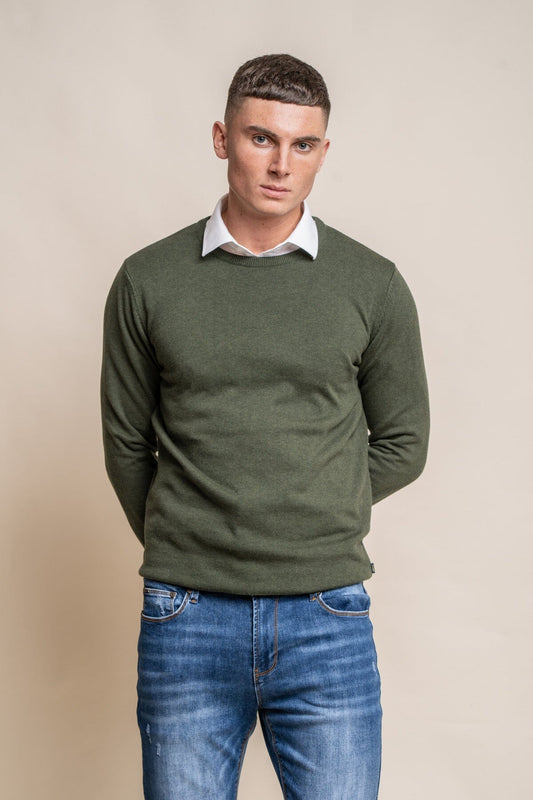 Olive Green Crewneck Jumper - Jumpers - S - THREADPEPPER