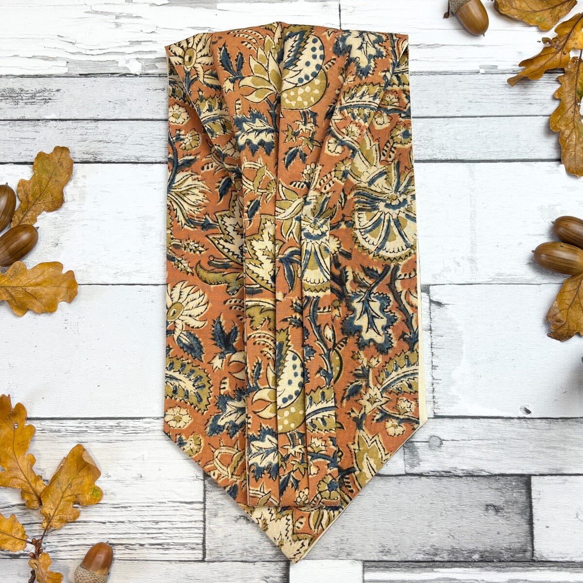 Orange Paisley Hand-Printed Cotton Cravat - Cravats - 
