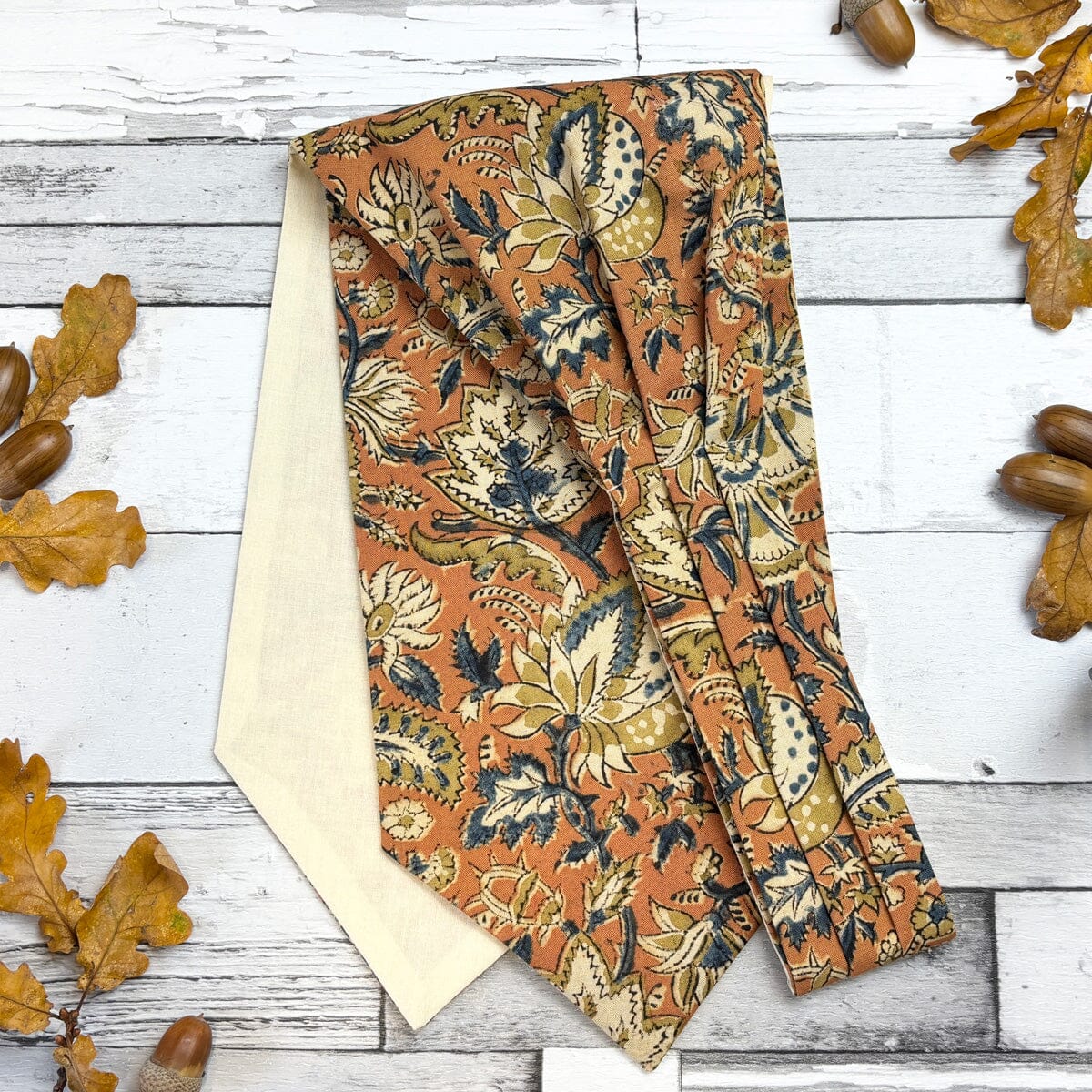Orange Paisley Hand-Printed Cotton Cravat - Cravats - 