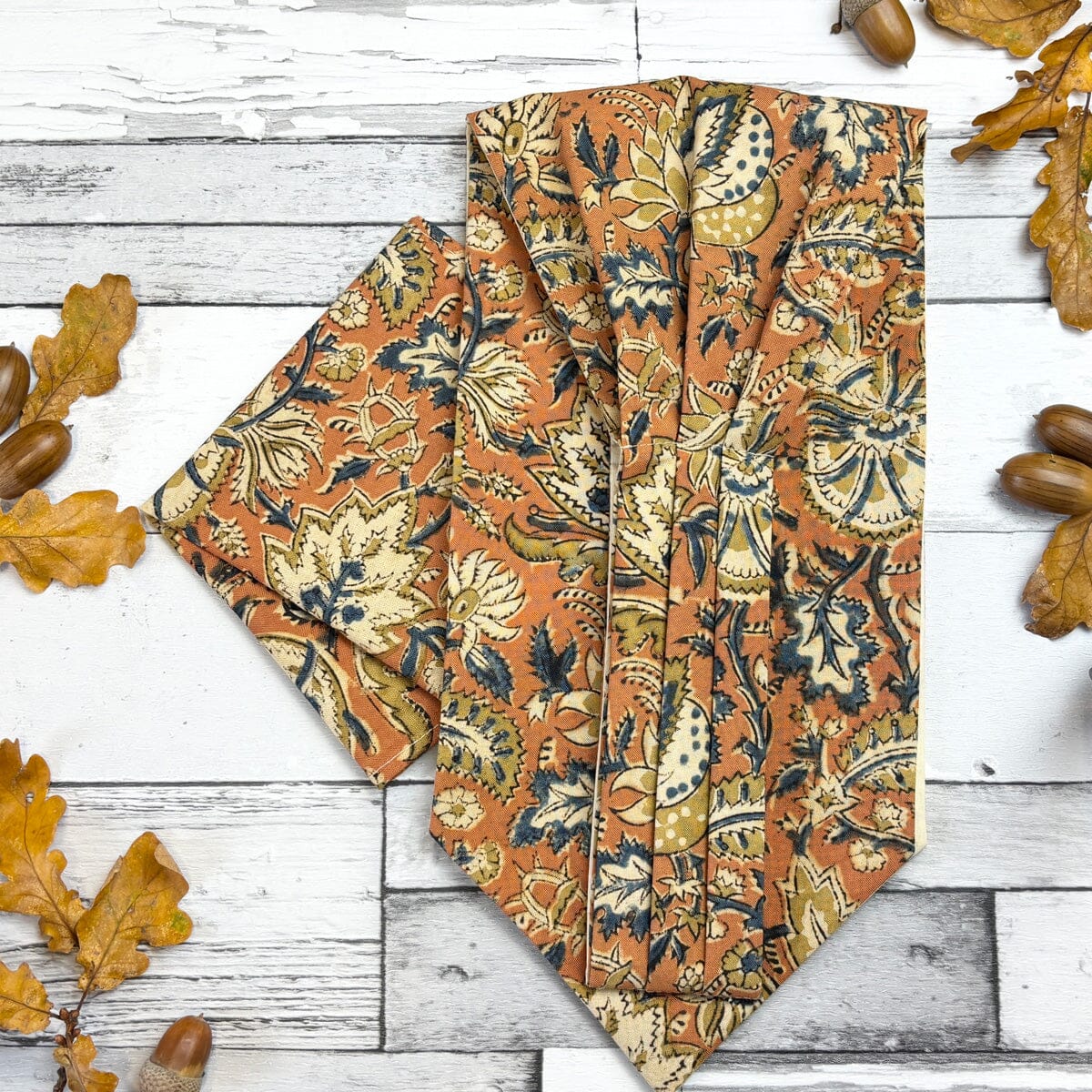Orange Paisley Hand-Printed Cotton Cravat - Cravats - 