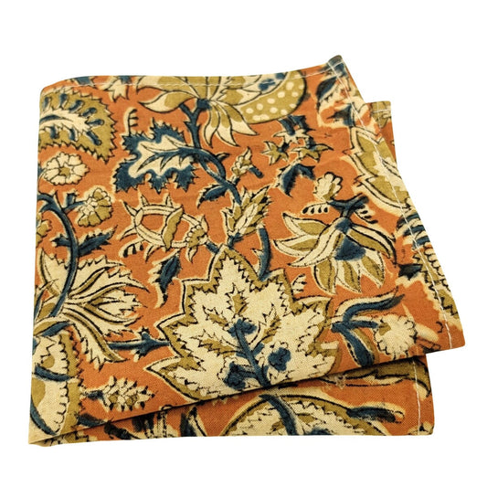 Orange Paisley Hand-Printed Cotton Pocket Square - Handkerchiefs - 