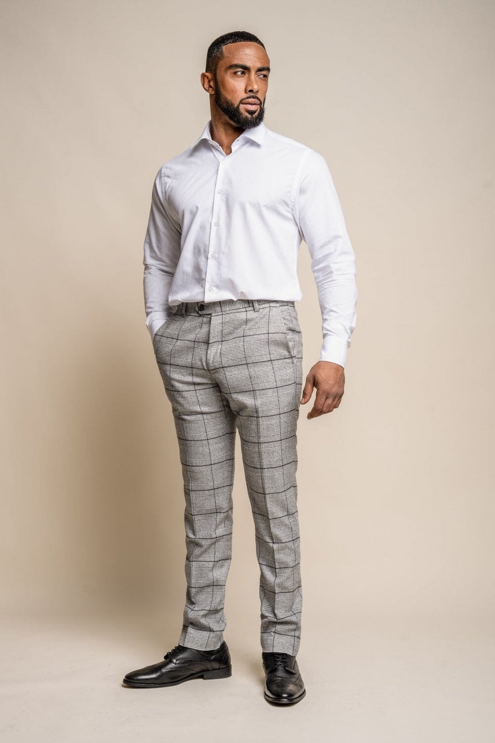 Pale Grey Checked Trousers - STOCK CLEARANCE - Trousers - - THREADPEPPER