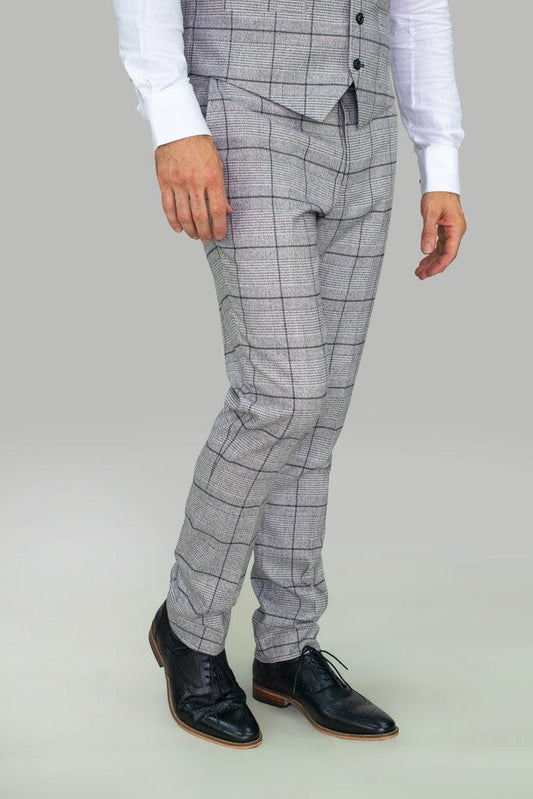 Pale Grey Checked Trousers - STOCK CLEARANCE - Trousers Sale - 