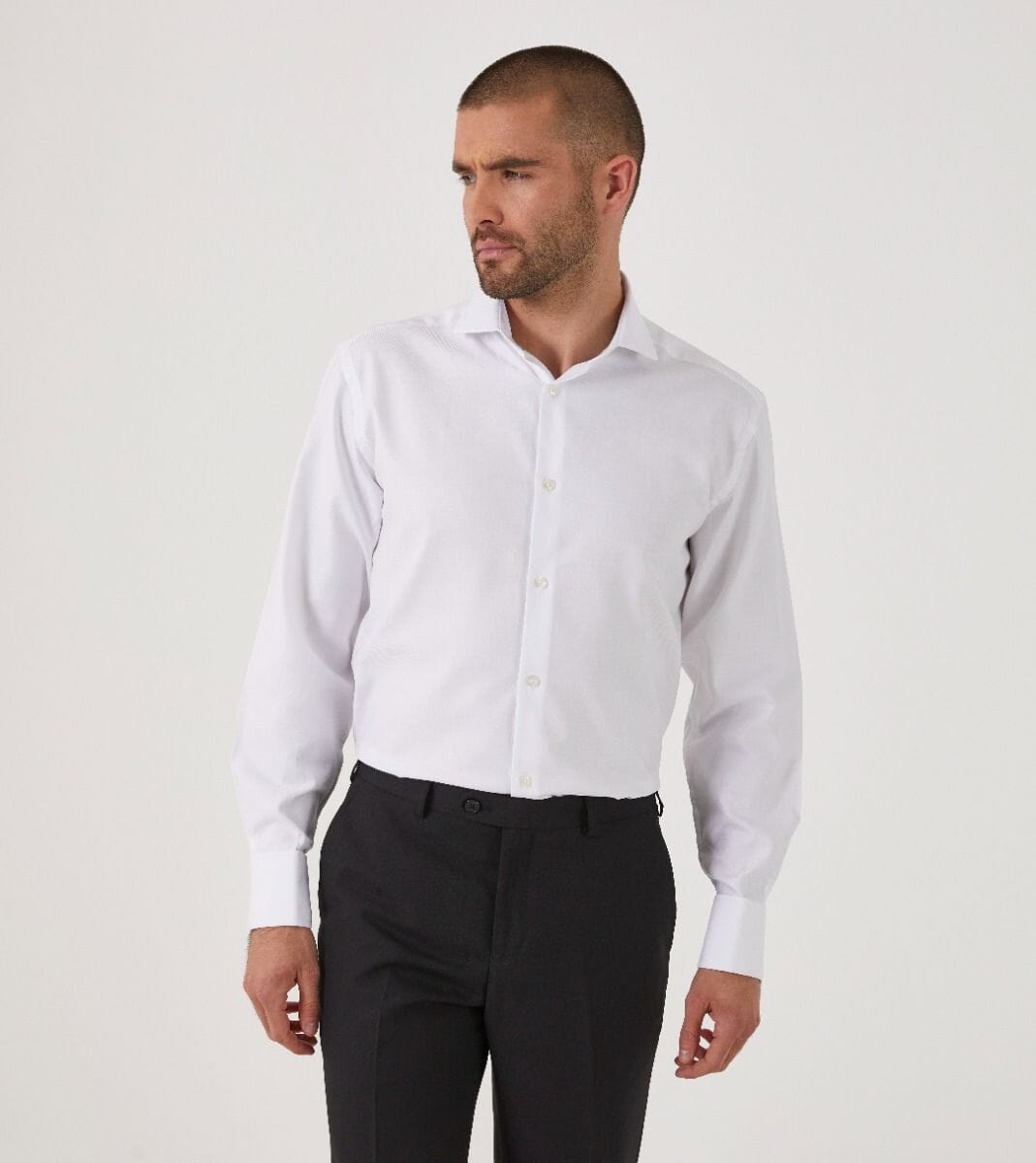 Premium White Dobby Cotton Dress Shirt - Shirts - 14.5" - THREADPEPPER