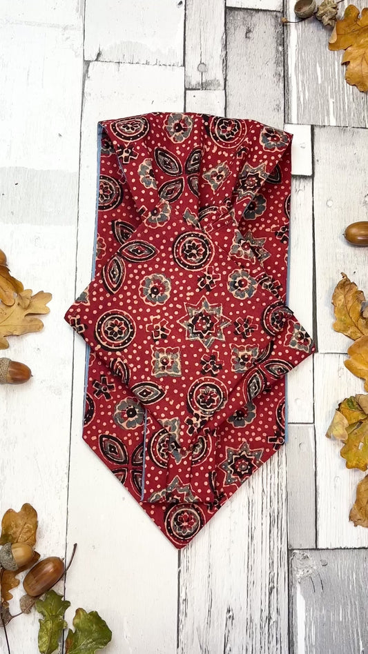 Brick Red & Blue Hand-Printed Cotton Cravat